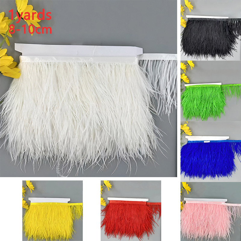 ขนนกกระจอกเทศฝอย 8-10 ซม. พร้อมริบบิ้นตัดลาย Roya สําหรับตกแต่งเสื้อผ้า ขนาด 0.91 เมตร