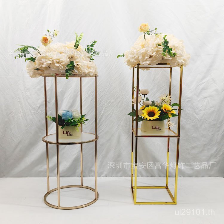 ตารางเรขาคณิต Master Hotel งานแต่งงาน Props ศิลปะเหล็กไฟฟ้าที่ถอดออกได้ดอกไม้ขาตั้ง Double-Layer ตกแ