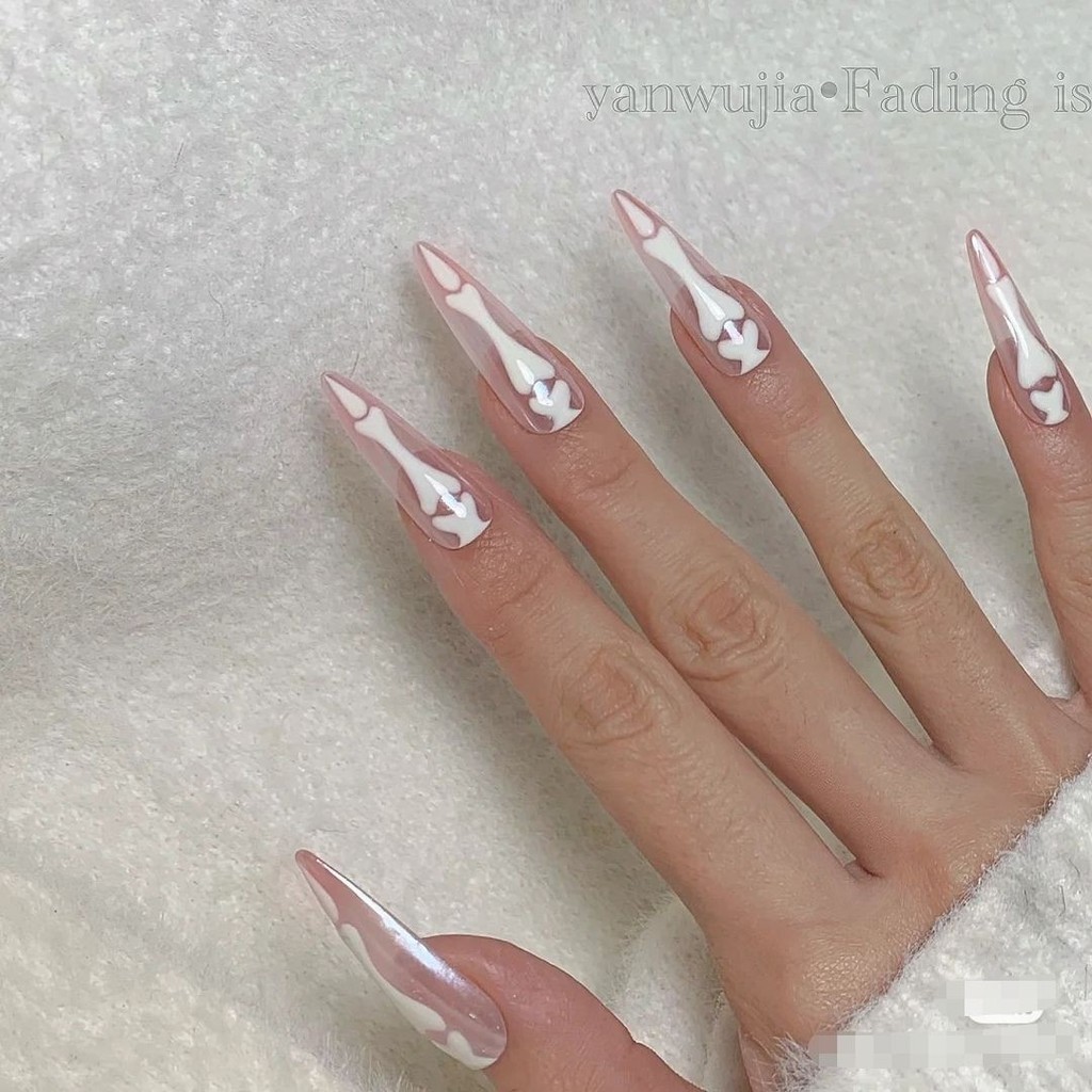 press on nail set handmade handmade nails ❥เล็บที่ทําด้วยมือบริสุทธิ์ฮาโลวีนคืนไล่โทนสีแมวกรงเล็บกระ