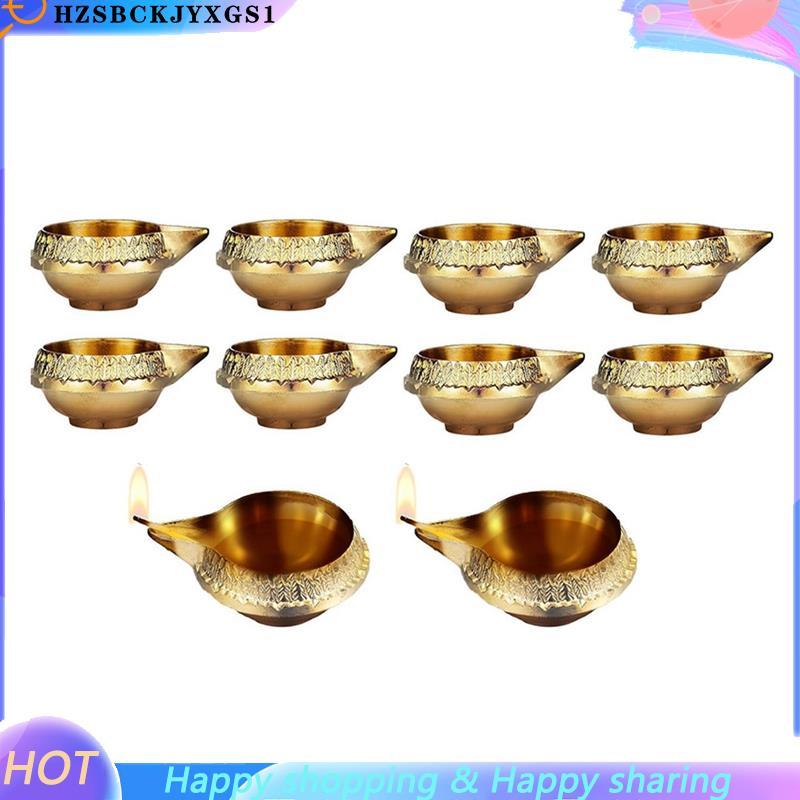 [hzsbckjyxgs1]โลหะผสมโลหะสําหรับ Diwoli ตกแต่งโคมไฟน้ํามัน 10 ชิ้น Kuber Diya สําหรับ Diwali Diya Vi