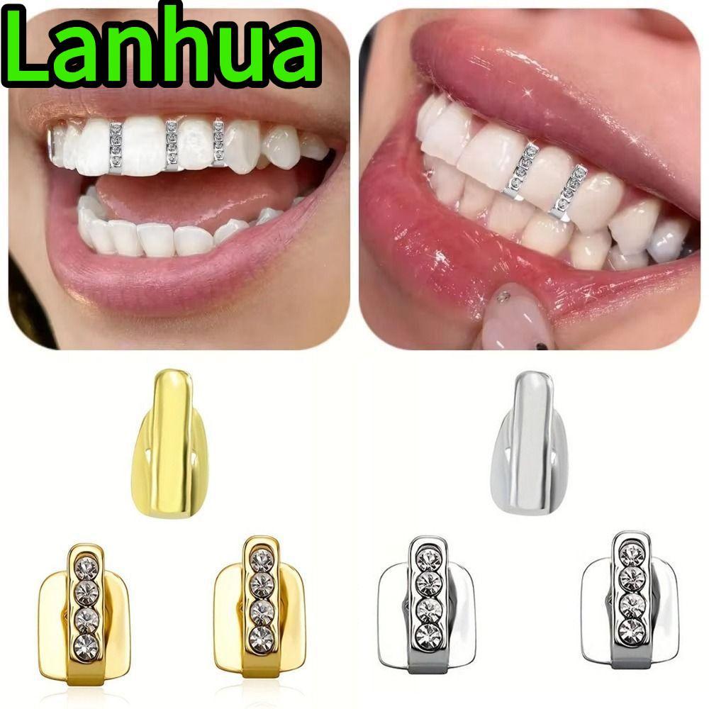 LANHUA 3 ชิ้น Grillz, Hollow Shiny Hip Hop ฟัน Grillz, Rhinestone ฟันหมวกคอสเพลย์