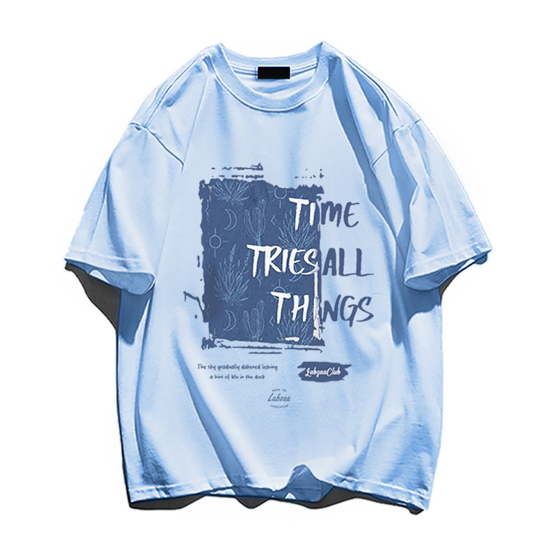 NFV พร้อมส่ง💙ลายพิมพ์ลวดลายสีน้ำเงิน เสื้อยืดผู้หญิงoversized ผ้าฝ้ายแท้ เนื้อผ้านุ่ม ใส่สบาย YG563 - รูปที่ 6