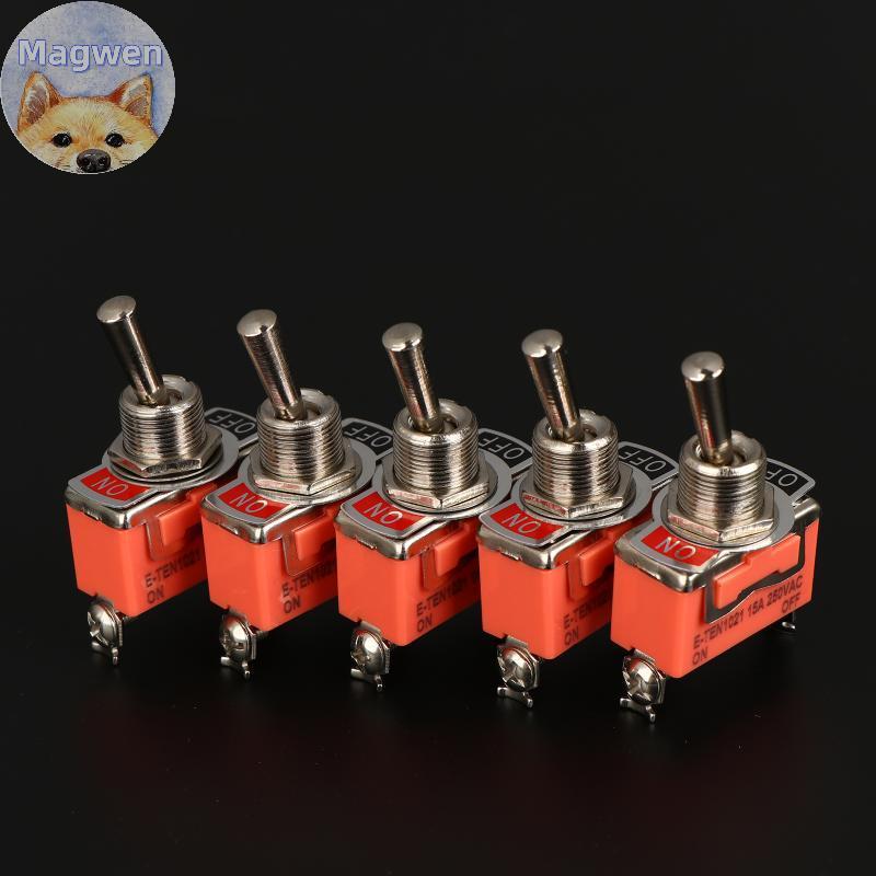 Magwen 5pcs SPST DPDT 250V 15A Toggle Switch 2 ตําแหน่ง Latching On-off-on On-off-on E-TEN1322 1021 