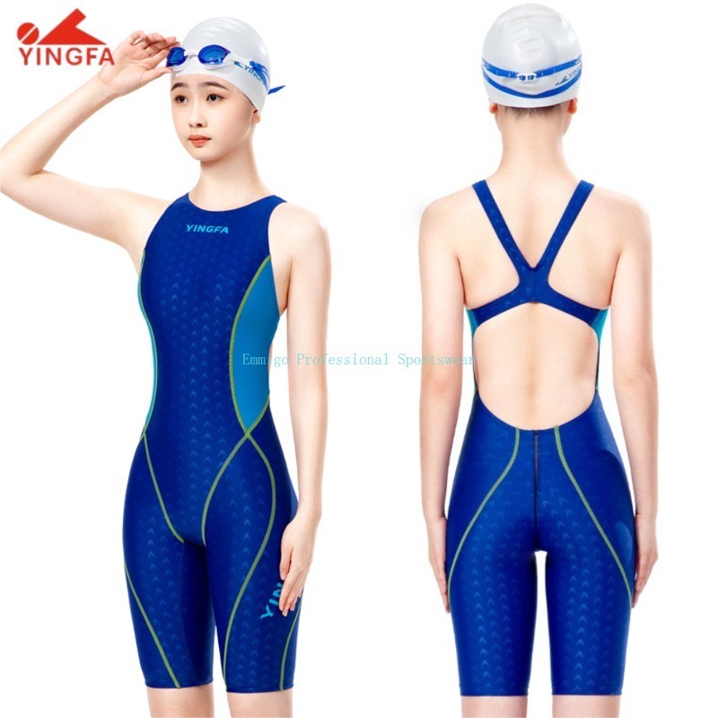 YINGFA ชุดว่ายน้ําสําหรับเด็กผู้หญิงชุดว่ายน้ํายาวถึงเข่า Anti-Chlorine แบบแห้งเร็วสําหรับการฝึกอบรมการแข่งขันชุดว่ายน้ํากีฬามืออาชีพ
