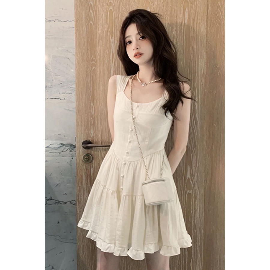 Tea Break ชุดเดรสสลิง French First Love ดีไซน์เอวแคบให้ความรู้สึกซอกคนเล็กแอปริคอทนางฟ้าสาวร้อนหวาน 
