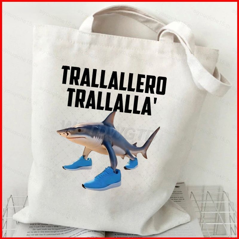 SY5 กระเป๋าสะพายผ้าใบขนาดใหญ่ พิมพ์ลาย Tung Tung Tung Sahur