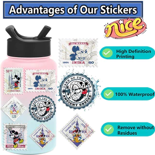 สติกเกอร์ลายแสตมป์วินเทจ 50ชิ้น Stamp มิคกี้ เมาส์' ลิขสิทธิ์แท้ Disney กันน้ำ DIY Sticker โน้ตบุ๊ก