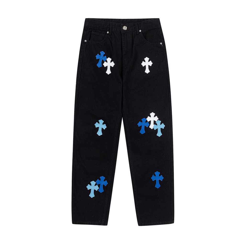 91O9 Chrome Hearts 2024Autumn and Winter New Cross Embroidered Patchwork Vintage Jeans for Men and W