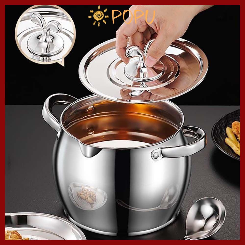 POPU หม้อกรองน้ํามัน, Lard Filter ถังกรองสแตนเลส, ความจุขนาดใหญ่ Grease Keeper คอนเทนเนอร์หม้อน้ํามันห้องครัว