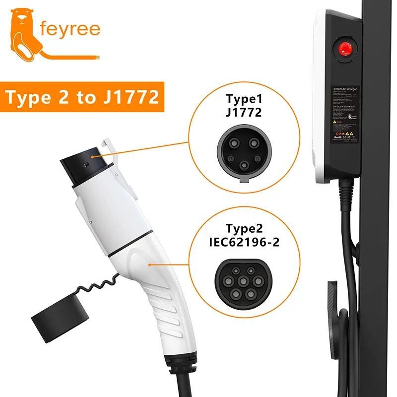 Feyree EV อะแดปเตอร์ชาร์จ Type2 IEC62196-2 ถึง Type1 รถชาร์จซ็อกเก็ต AC อะแดปเตอร์ชาร์จ 32A 1Phase 3