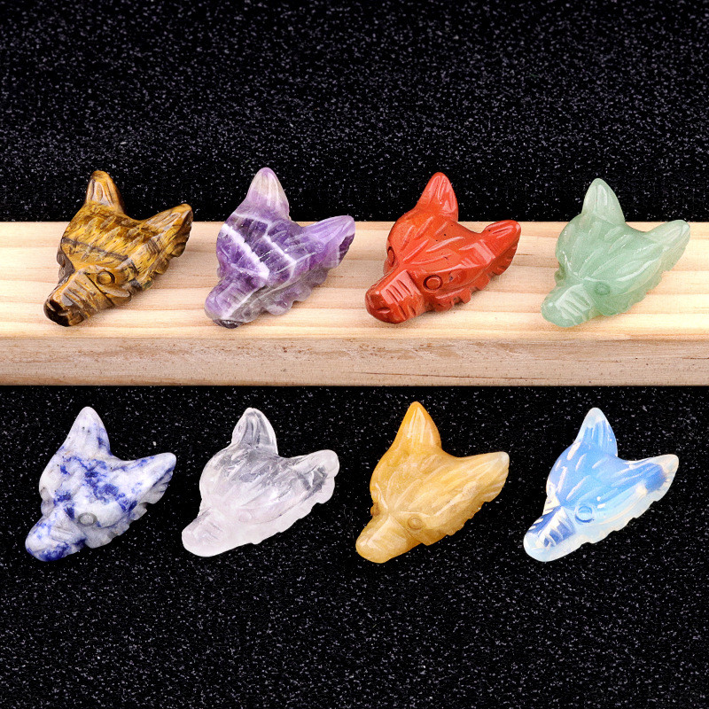 2118-ธรรมชาติอเมทิสคริสตัลสีชมพูเสือตาหินแกะสลักหมาป่าหัวงานฝีมือสัตว์เครื่องประดับขนาดเล็ก - รูปที่ 2