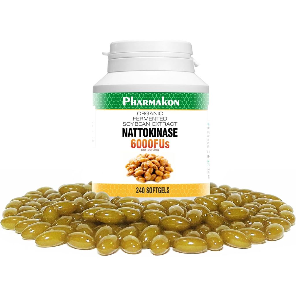 PHARMAKON Nattokinase, แคปซูลอ่อน Biomailed, สารสกัดถั่วเหลืองหมักออร์แกนิก, 6000 FUs ต่อเสิร์ฟ