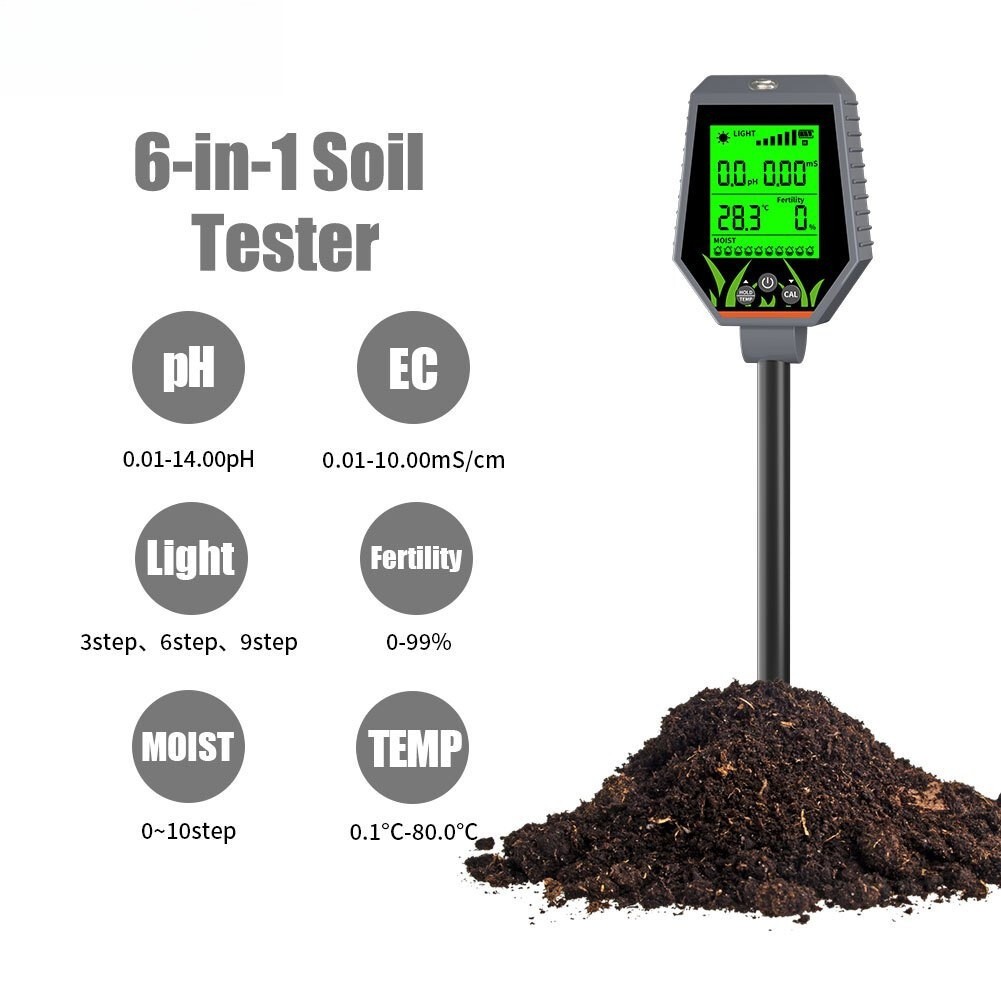 6 In 1 Soil Survey Analyzer Moisture Tester Tool Multifunctional Garden Plant Soil Water Measurement