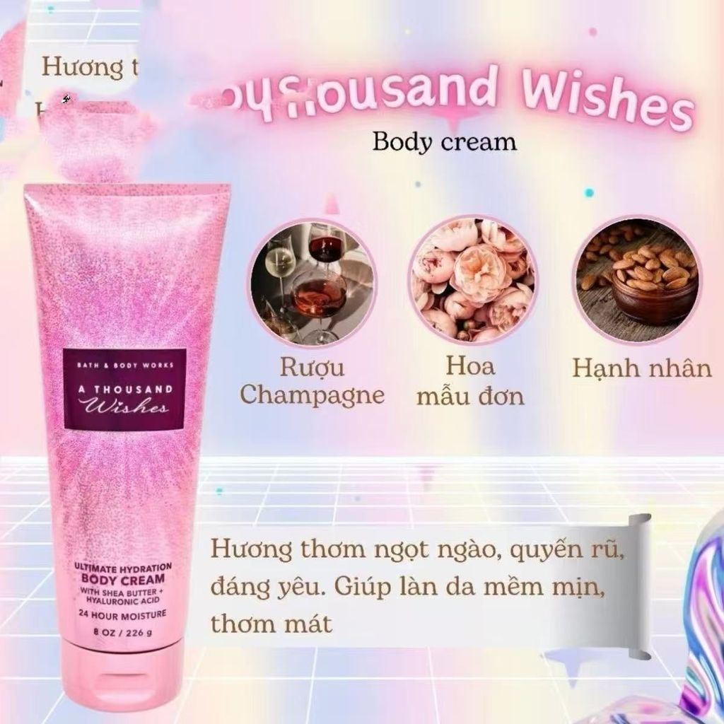 BBW One Thousand Wishes Body Lotion กลิ่นหอม Body Cream Moisturizing Moisturizing น้ําหอม Body Ameri