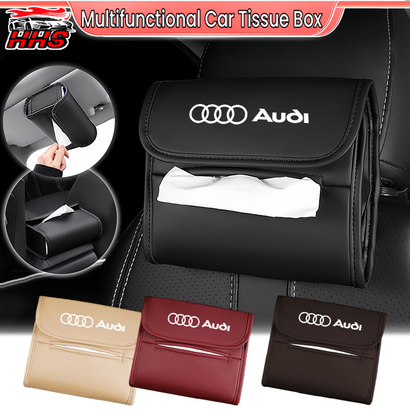 Audi รถกระดาษทิชชูหนังกล่องคอนโซลกลางรถคอนโซลผ้าเช็ดปากกล่อง Sun Visor มัลติฟังก์ชั่ติดตั้งรถอุปกรณ์
