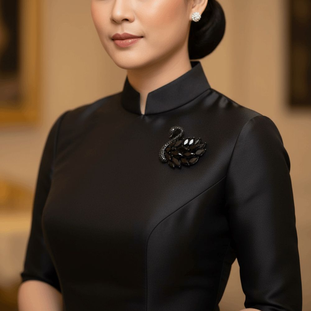 เข็มกลัดอนุสรณ์แบบแฮนด์เมด สไตล์หงส์ประกายคริสตัล สำหรับเสื้อยกทรงผู้หญิง - รูปที่ 3