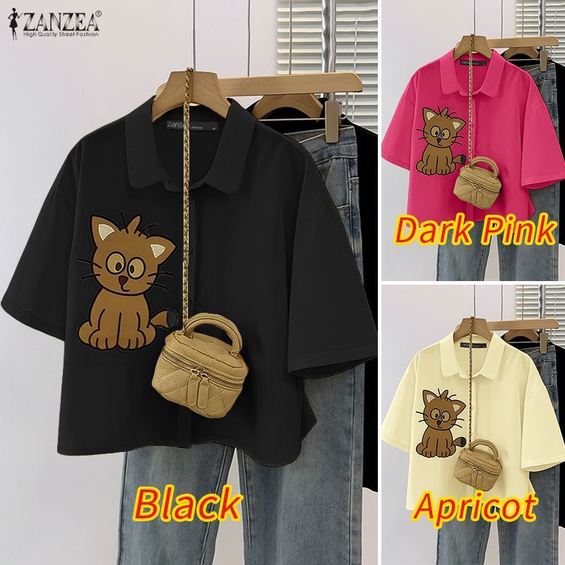 สเวตเตอร์หลวม ZANZEA ลายพิมพ์แขน3/4 สำหรับผู้หญิงสไตล์เกาหลี — صورة 3