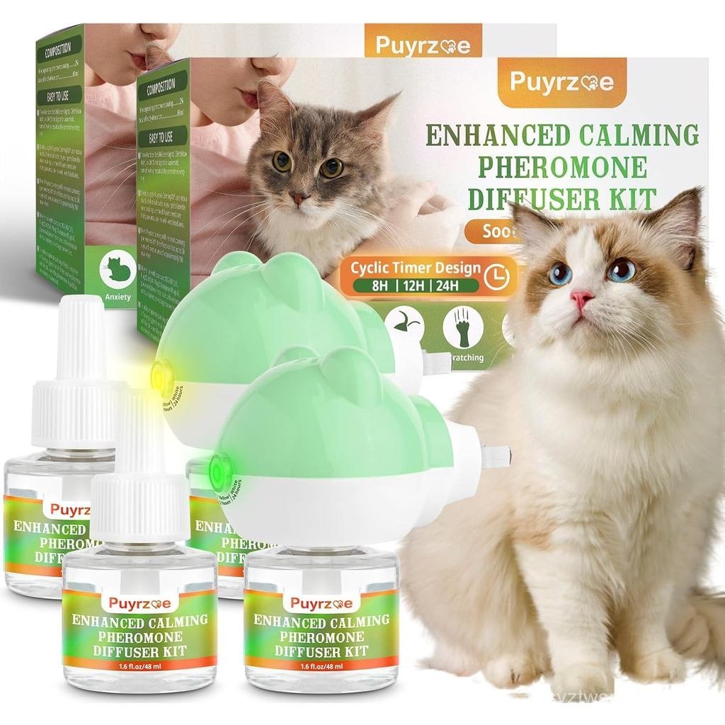 Cat Calming Diffuser with Three Timing Functions, 6-in-1 Cat Pheromones Calming Diffuser Kit, 120-Da