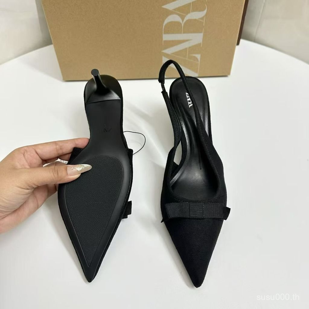 รองเท้าแฟชันสำหรับผู้หญิง สไตล์ฝรั่งเศสย้อนยุคปี 2025 มีโบว์และเปิดหน้าเท้า - รูปที่ 5