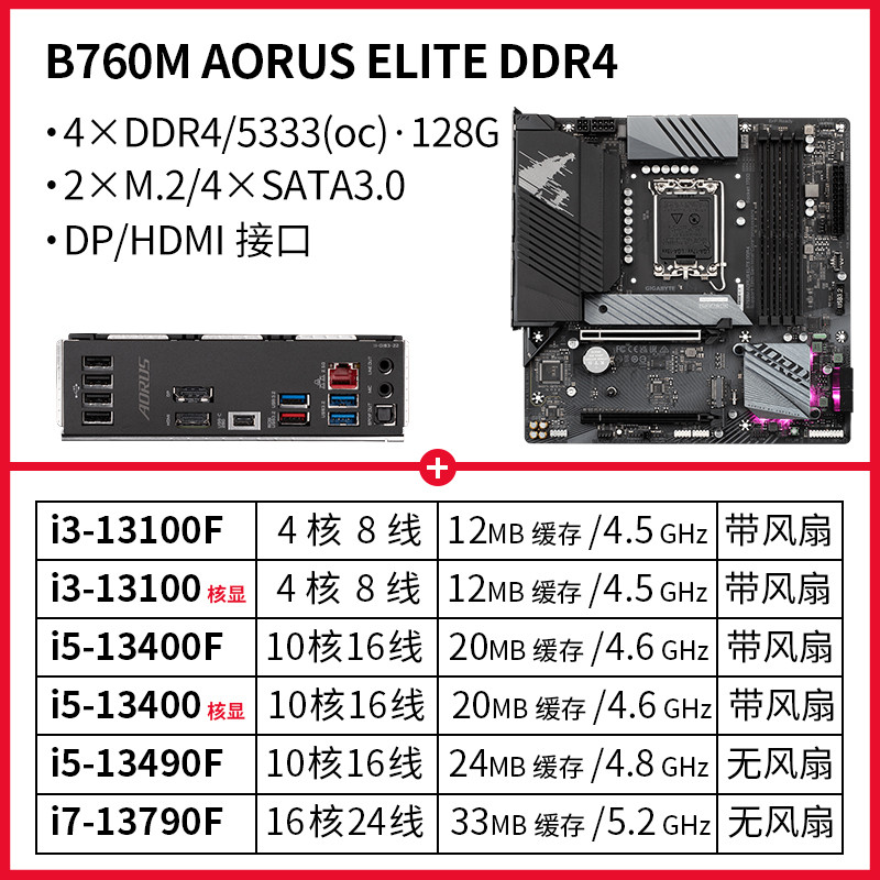 I5 13400F/i5 13490F/i3 13100F/i7 13790F CPU ชนิดบรรจุกล่องพร้อมชุดเมนบอร์ด Gigabyte