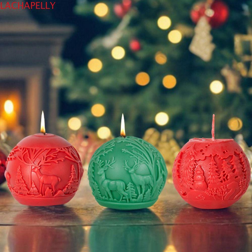 LACHAPELLY Christmas Ball Mold, 3D Elk Aromatherapy Candle Mold, Soap Mold ต้นคริสต์มาสซิลิโคน Non-s