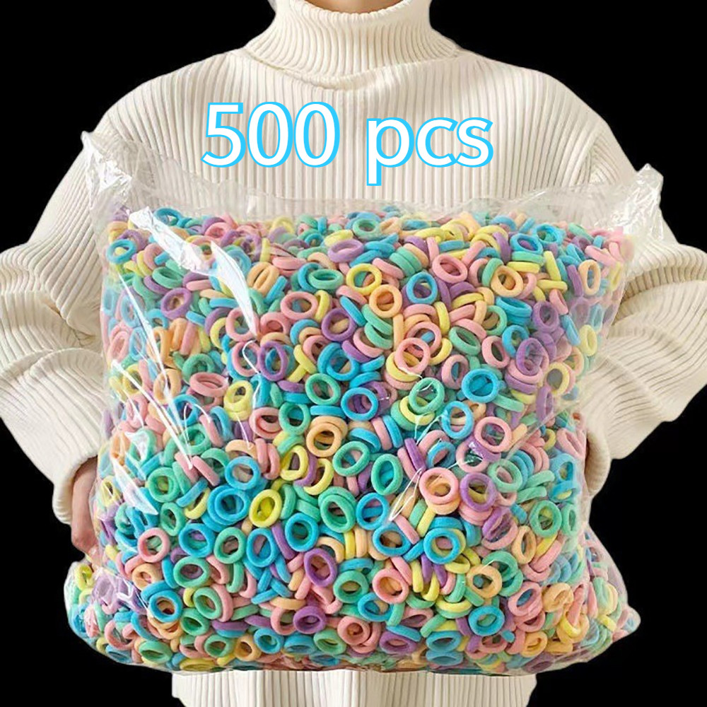 500ชิ้น ที่มีสีสัน Basic ไนลอน Ealstic ผม Ties สําหรับสาวผมหางม้าถือ Scrunchie ยาง Band เด็ก Basic อุปกรณ์เสริมผม
