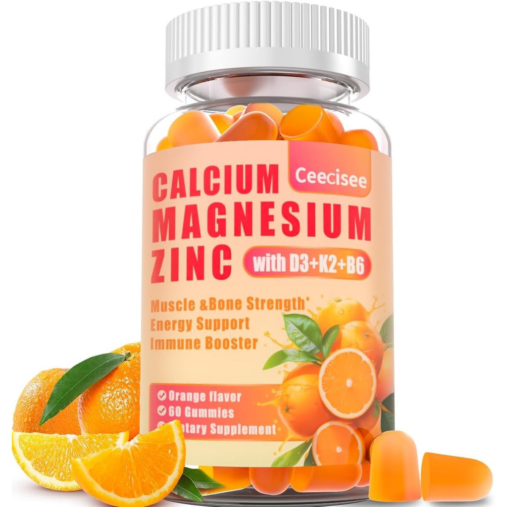 กัมมี่แคลเซียมแมกนีเซียมสังกะสีพร้อม D3 &B6 &K2,1000mg Calcium Gummies พร้อม 300mg Magnesium Support