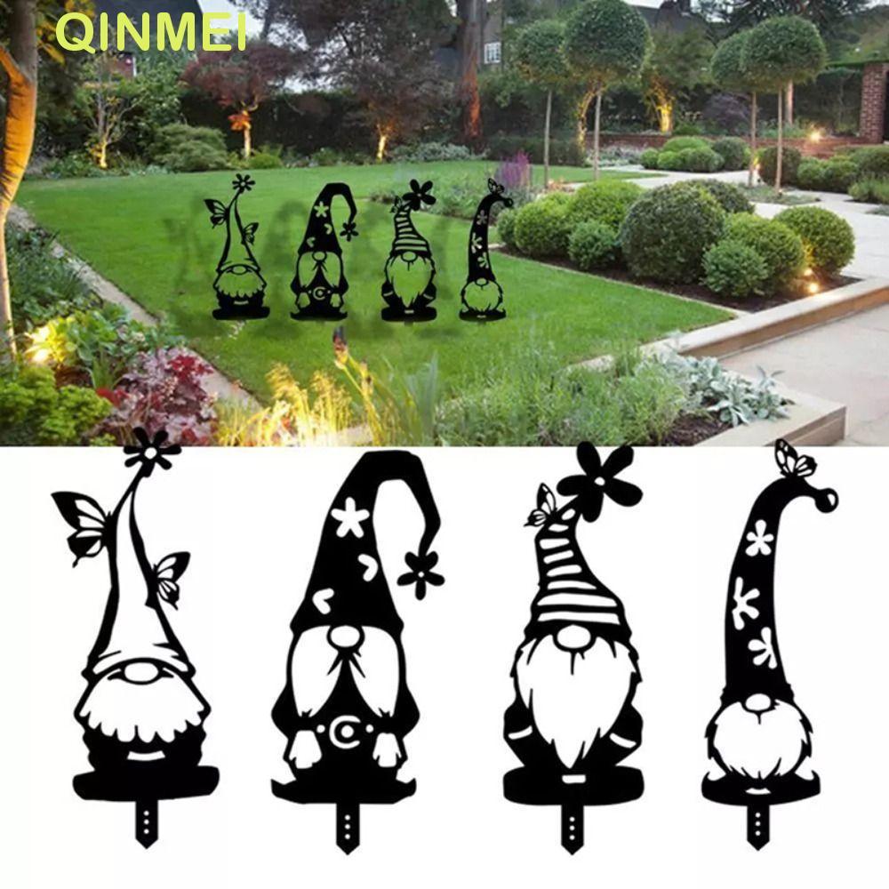 ป้าย QINMEI Gnome, สวนอะคริลิค 2D Gnomes Stake, Gnome Silhouette สาขากันน้ําสีดํา Gnome Ground Sign 