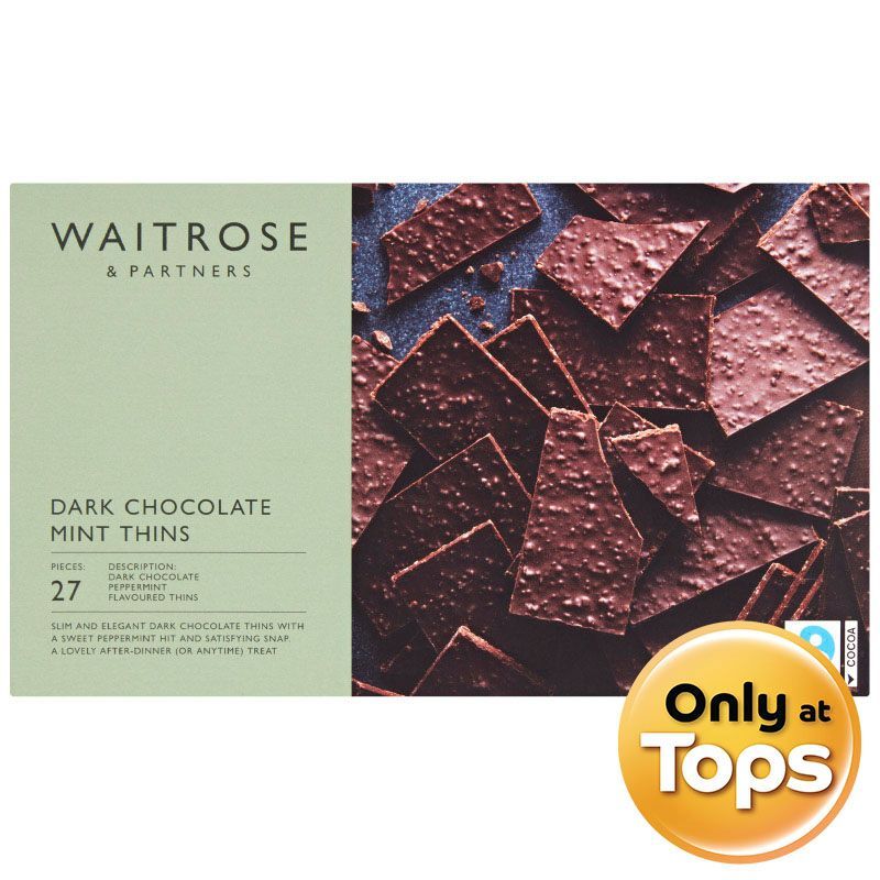 เวทโทรสช็อกโกแลตผสมมินท์ชนิดแผ่น 150กรัม Waitrose Dark Chocolate Mint Thins 150g. [หมายเลขบาร์โค้ด 5000169608159 ]