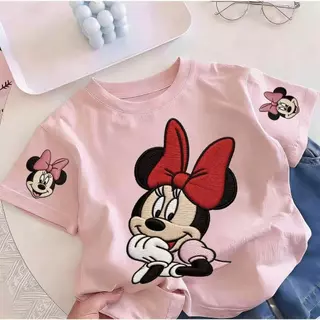 Pebbi Baby เสื้อยืดเด็กฤดูร้อนรุ่นใหม่ ลายปักมินนี่เมาส์ Minnie Mouse ดิสนีย์ ผ้าฝ้ายแท้100% นุ่มสบาย เสื้อแขนสั้นเด็กผู