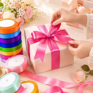 ริบบิ้นซาติน 2.5ซม. x 22ม. ริบบิ้นผ้า ทำโบว์ ห่อของขวัญ จัดช่อดอกไม้ DIY งานแต่ง พร้อมส่ง COD