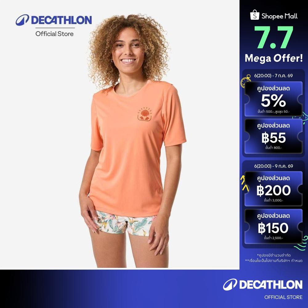 Decathlon Women’S Long Sleeve UV-Resistant Surfing T-Shirt เสื้อโต้คลื่นแขนยาวผู้หญิง ป้องกันรังสียูวี - Black