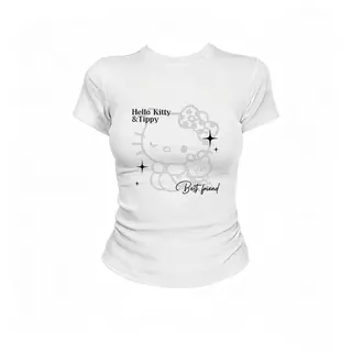 เสื้อยืดแขนสั้นพิมพ์ลายสไตล์อเมริกัน ดีไซน์ใหม่สำหรับผู้หญิงรับซัมเมอร์ ทรงเข้ารูป กระชับสัดส่วน เนื้อผ้ายืดหยุ่น