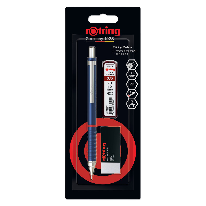 ROTRING ดินสอกด รุ่น Tikky Retro Set ขนาด 0.5 มม. หมึกสีน้ำเงิน (แพ็ค 3 ชิ้น)