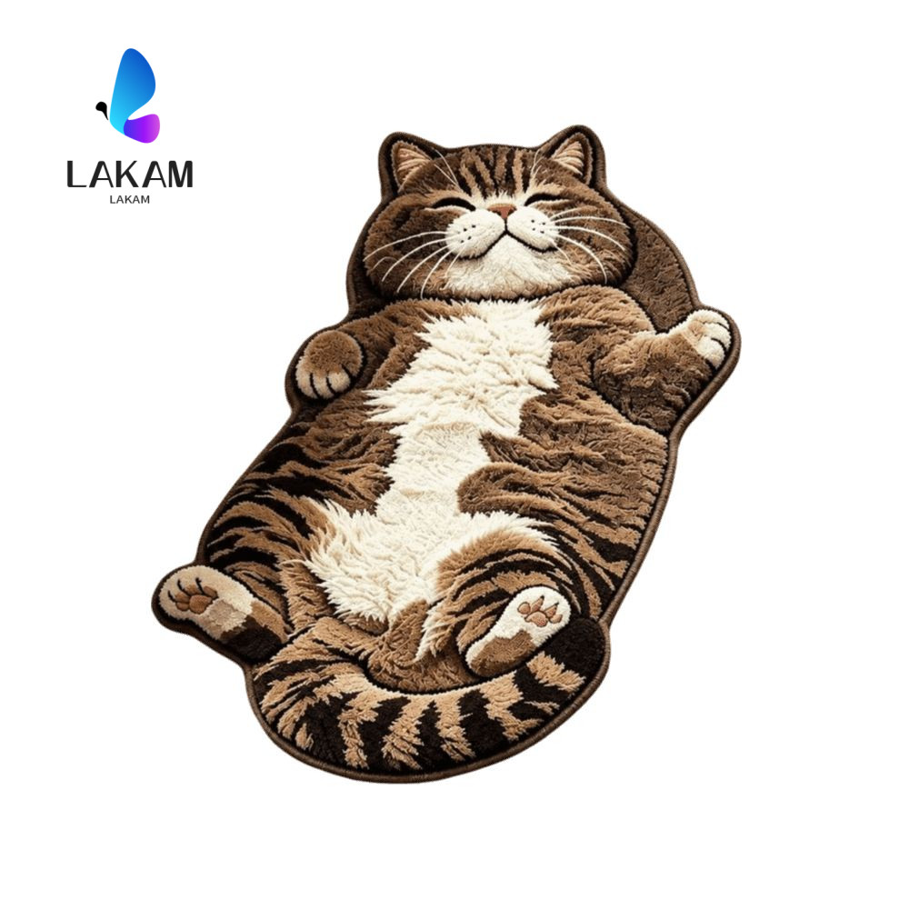 LAKAM พรมพื้นที่รูปแมว, พรมกันลื่นทําความสะอาดง่ายพรมตกแต่งบ้าน, พรมการ์ตูนป้องกันการเปรอะเปื้อนแบบนุ่มห้องนอน