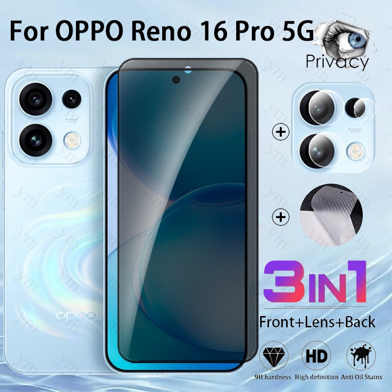 3 in 1 OPPO Reno 16 Pro 5G Anti-peeping 9Dกระจกนิรภัยป้องกันหน้าจอสําหรับOPPO Reno 14 15 16 A6 A6K A