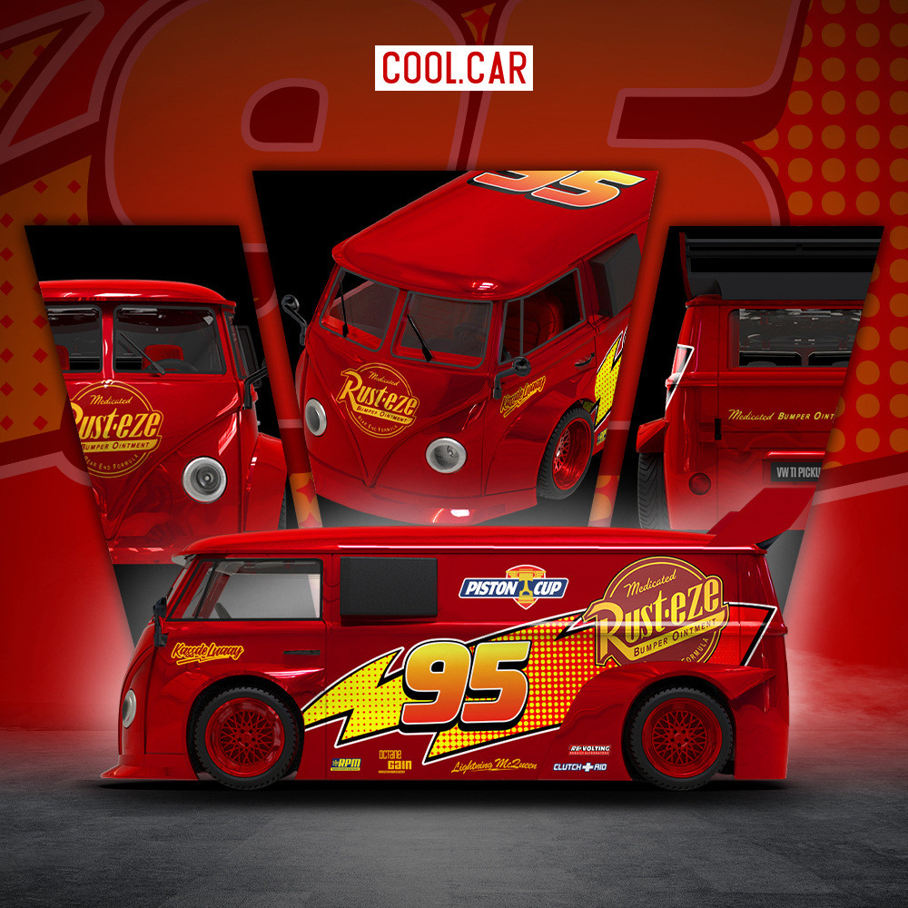CC 1:64 Volkswagen T1 Lightning McQueen – โมเดลโลหะหล่อพร้อมตับแดงเมทัลลิก,การ์ตูนแข่งดัดแปลงมินิสะสม