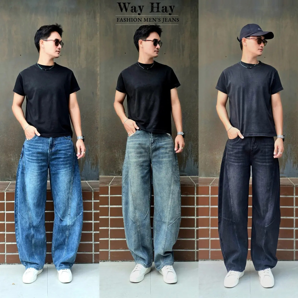 S-3XL baggy jeans ทรงบาเรล กางเกงบาร์เรล ปัก ใส่ได้ หญิง - ชาย