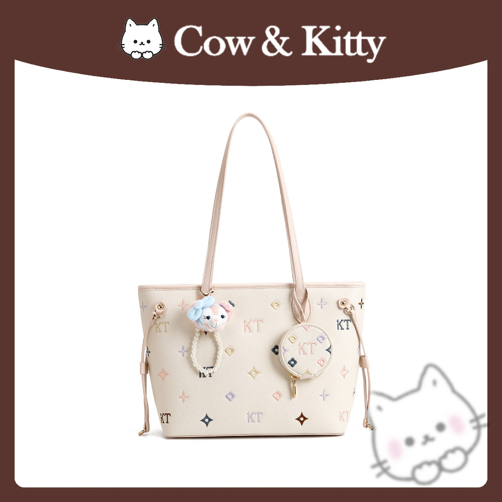CowKitty/แฟชั่นอินเทรนด์ Niche White All-Match กระเป๋าโท้ทความจุขนาดใหญ่หญิงแบบพกพาไหล่เดียว 8082 ทาสี