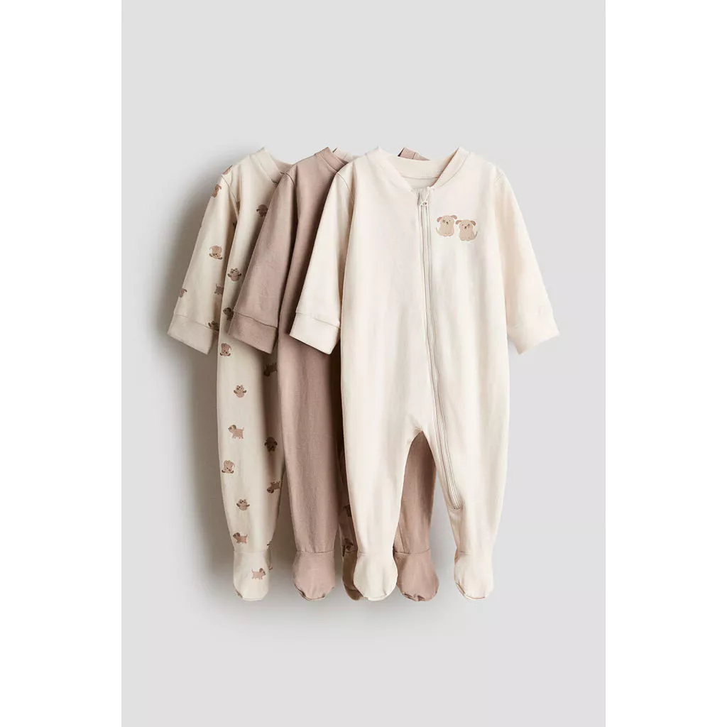 H&M(เอชแอนด์เอ็ม) ชุดนอนซิปผ้าฝ้าย 3 ชิ้น เด็กทารก 1343702_1