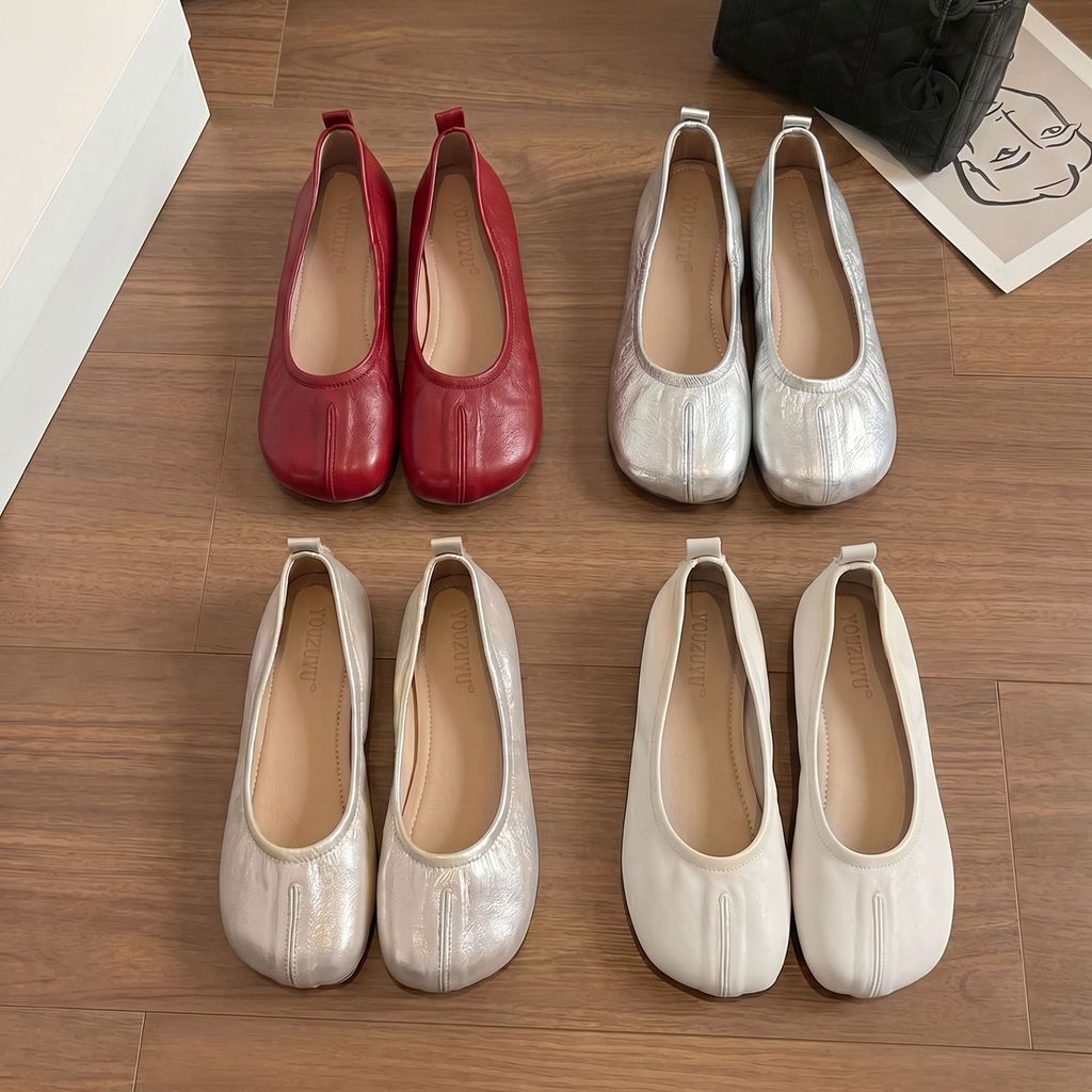 ใหม่สบายผู้หญิงหนังนุ่มบัลเล่ต์แฟลตแยก-Toed หมู Trotters แม่ตั้งครรภ์รองเท้าเดียวปากตื้นผู้หญิงรองเท้าแบน