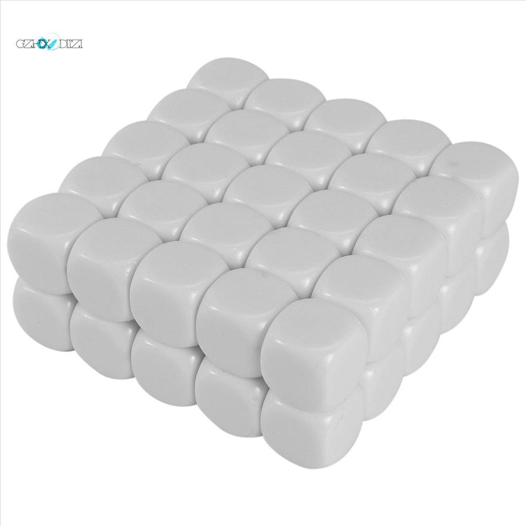Gzhxdiizi50 Pack 16MM Blank White Dice Set อะคริลิคโค้งมน D6 ก้อนลูกเต๋าสําหรับเกม,ปาร์ตี้,สนุก,สติก
