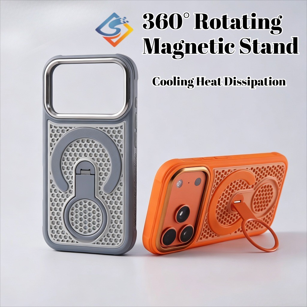 360° หมุนขาตั้งแม่เหล็กเคสกระจายความร้อนสําหรับiPhone 17 16 15 14 13 12 11 Pro Max PC Hard Shell Soft TPUกันชนกันกระแทกป้องกันเต็ม