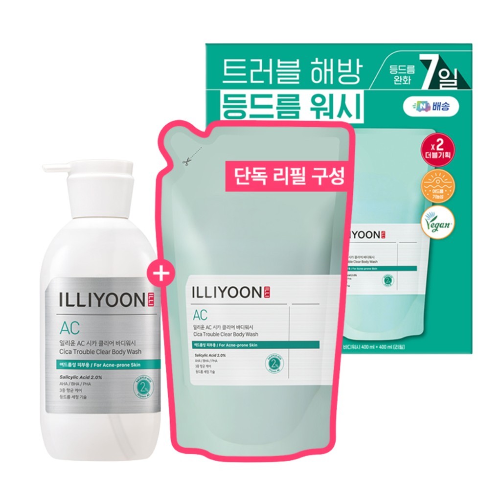 [illyoon] Cica Trouble Clear Body Wash, 400ml + รีฟิล 400ml, 2pcs / Korean Body Wash / สูตรผิวใส โดย