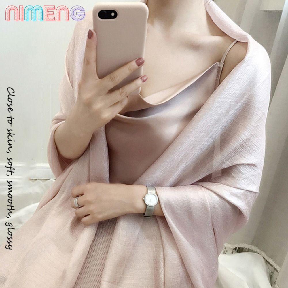 NIMENG ผ้าคลุมไหล่กันแดดหญิง, 180x85 ซม. ผู้หญิงสีบริสุทธิ์ผ้าพันคอธรรมดา, ผ้าพันคอ Foulard ผ้าลินิน Plus ขนาด Hijab