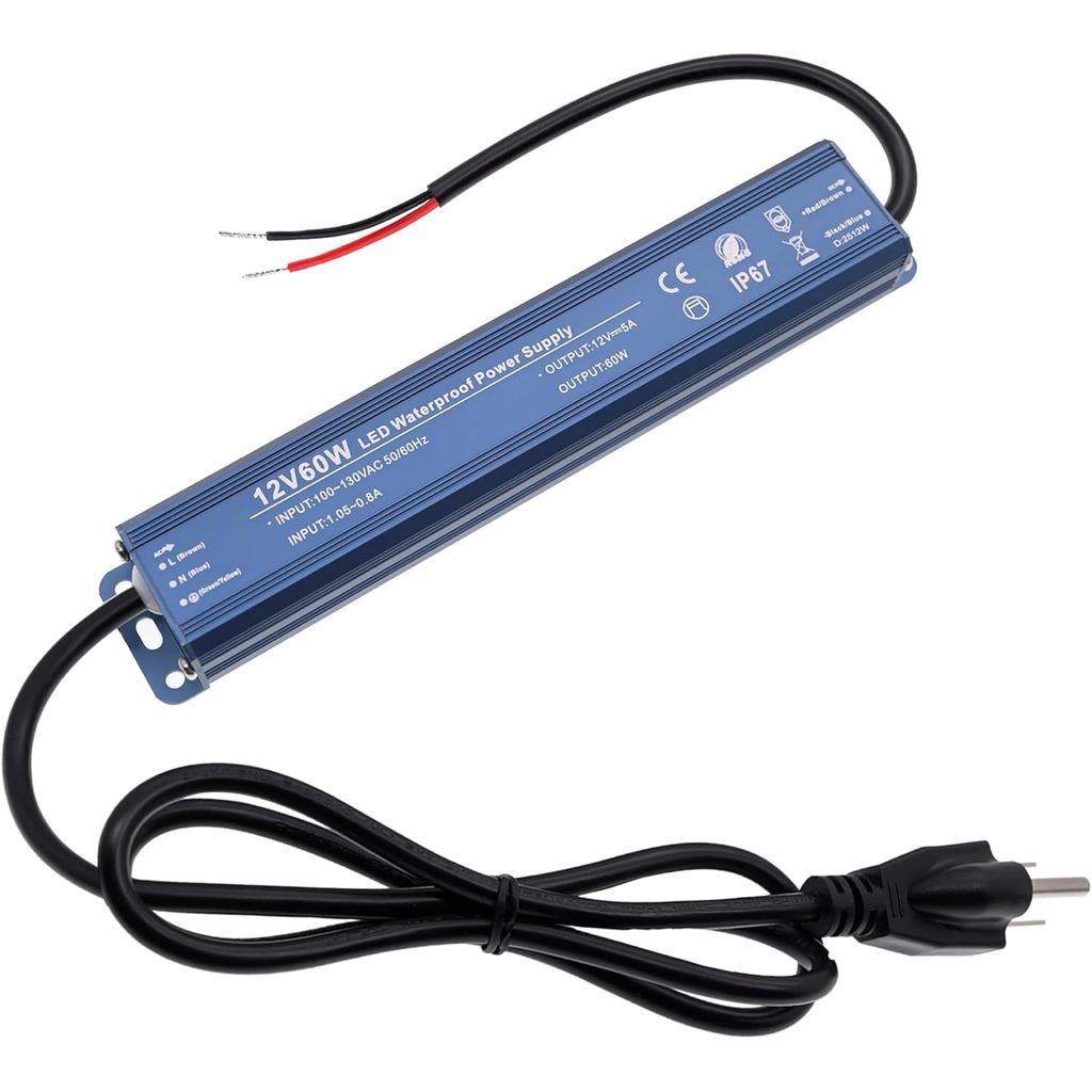 แหล่งจ่ายไฟ LED 12V 60W,กันน้ํา IP67 หม้อแปลงแรงดันไฟฟ้าคงที่ 100-130V AC ถึง 12V DC Converter,พร้อม