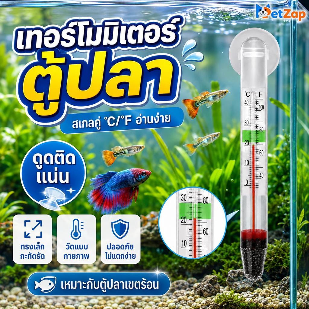 【PetZap】ที่วัดอุณหภูมิตู้ปลา แบบจุ๊บติดกระจก เทอร์โมมิเตอร์ตู้ปลา เครื่องวัดอุณหภูมิน้ำ อุปกรณ์ตู้ปลา พร้อมส่ง COD