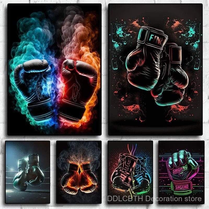 O2D6 นีออนถุงมือมวยที่ถอดออกได้ผ้าใบโปสเตอร์ Aesthetics Room Wall การ์ตูนตกแต่งบาร์ Living Boxing Gy