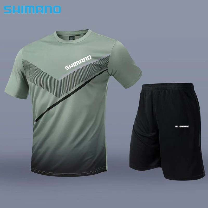SHIMANO ชิมาโน่ ตกปลาฤดูร้อนใหม่ชุดฝึกซ้อมฟุตบอลผู้ชายแห้งเร็วระบายอากาศแขนสั้นกางเกงขาสั้นวิ่งกลางแ