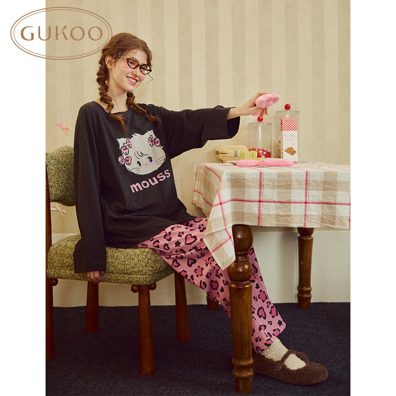 Gukoo/Nut Shell ชุดนอนผู้หญิงฤดูใบไม้ผลิฤดูใบไม้ร่วง mikko Pure Cotton หวานแขนยาวชุด Loungewear